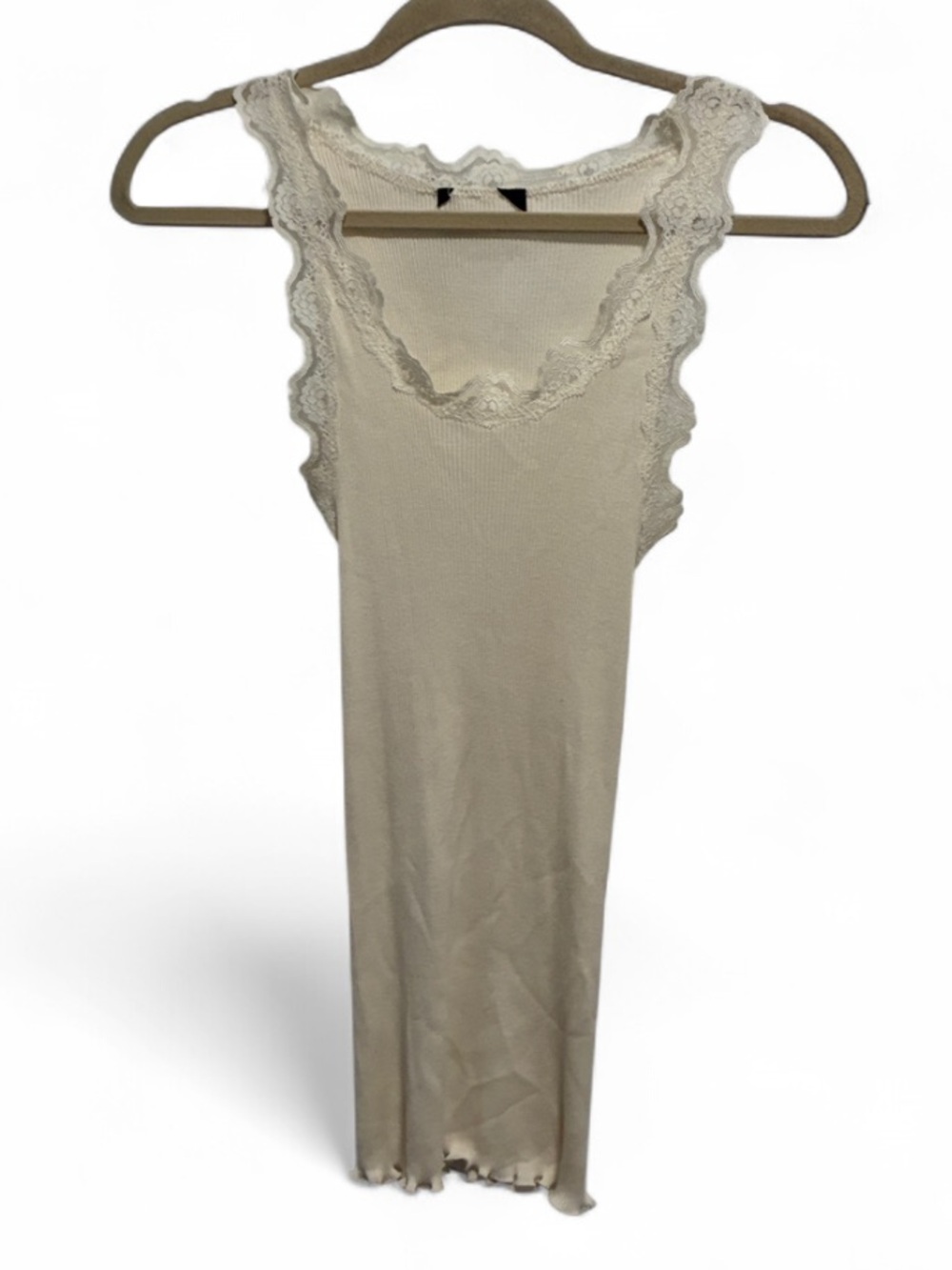 Y2K Lace-Trim Ribbed Tank Top - Cream